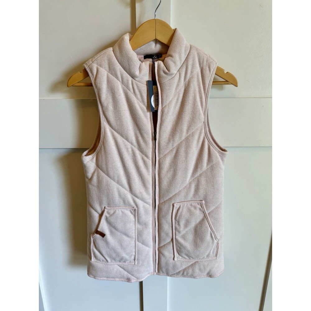 NEW With Tags Women’s Ampersand Ave Puffer Zip Up Vest Herringbone Pink Sz M $60